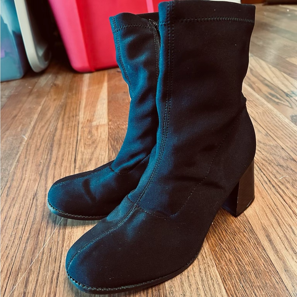 High Lights Black Stretch Sock Boots Women’s 9M – 3” Block Heel - Picture 5 of 13